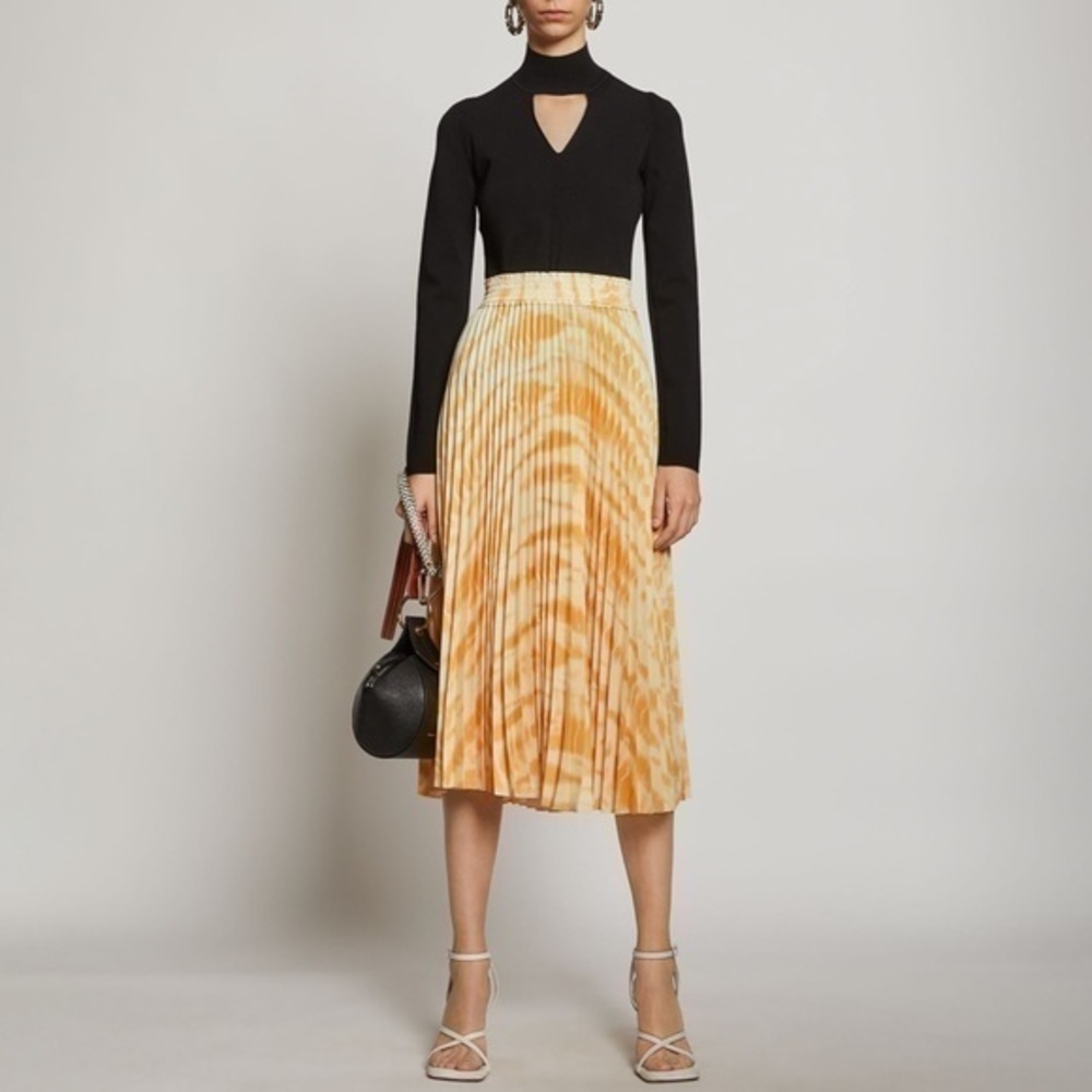 PROENZA SCHOULER White Label Yellow Printed Pleated Tie Dye Skirt - Picture 9 of 15
